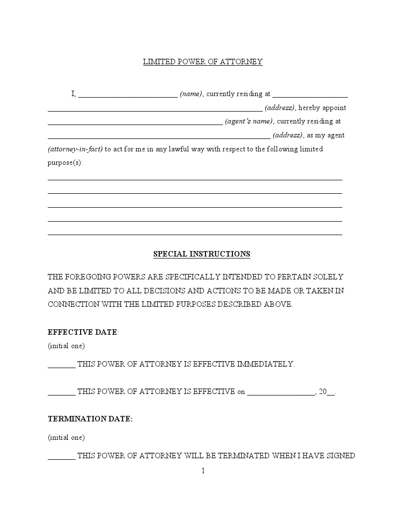 Free Fillable Limited Power Of Attorney Form Special POA