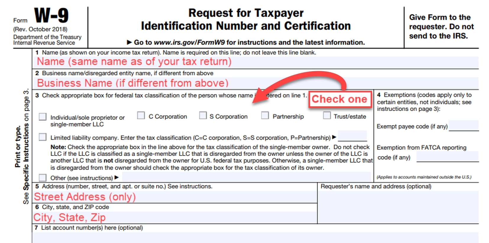 W9 Tax Form Usa