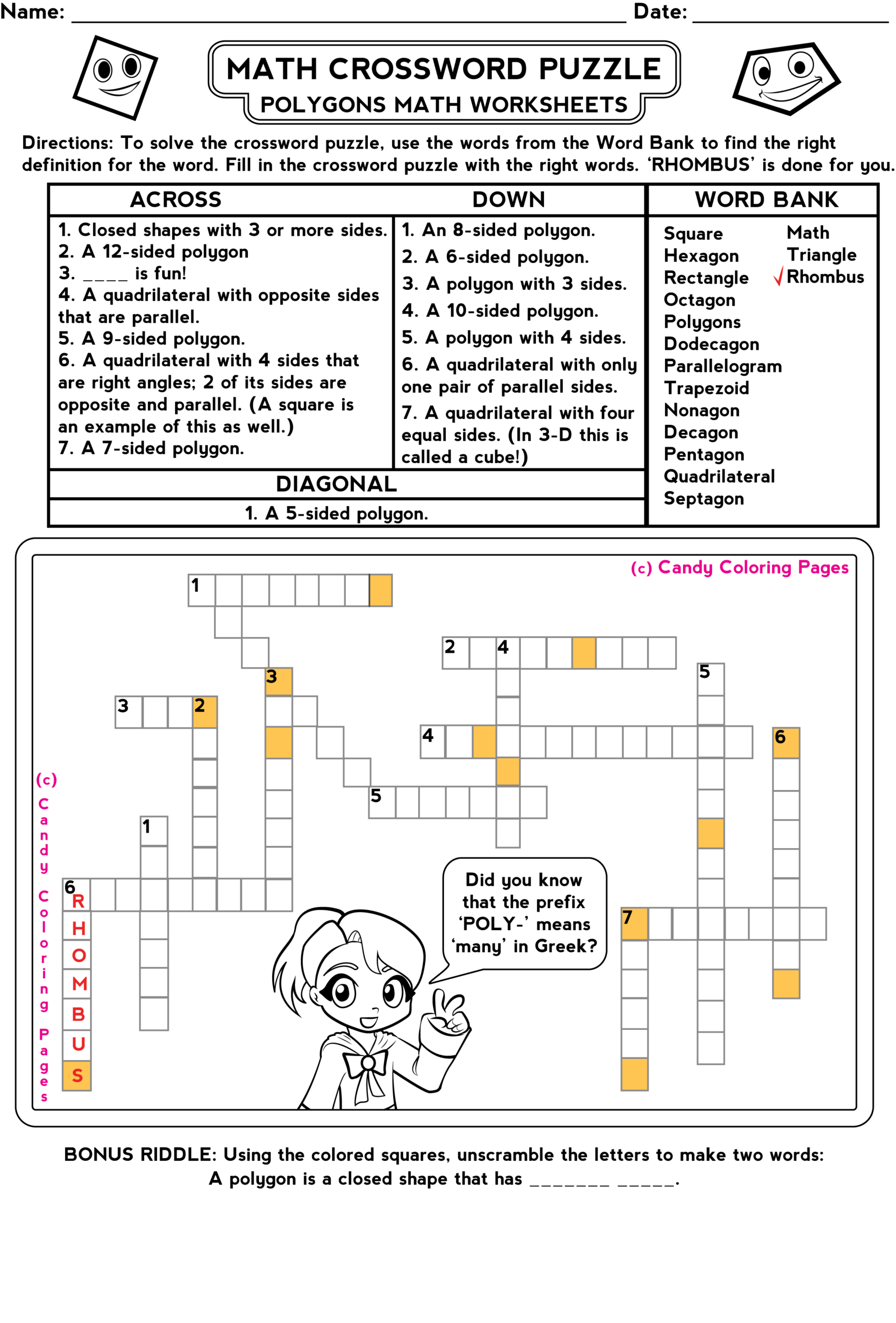 Math Crossword Puzzles Free
