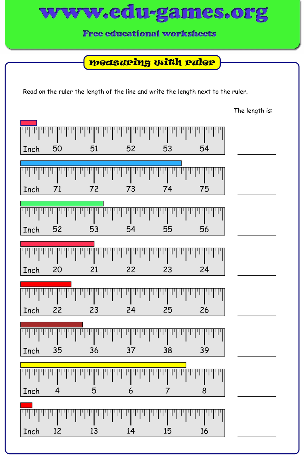 Free Measuring Worksheets Edu Games