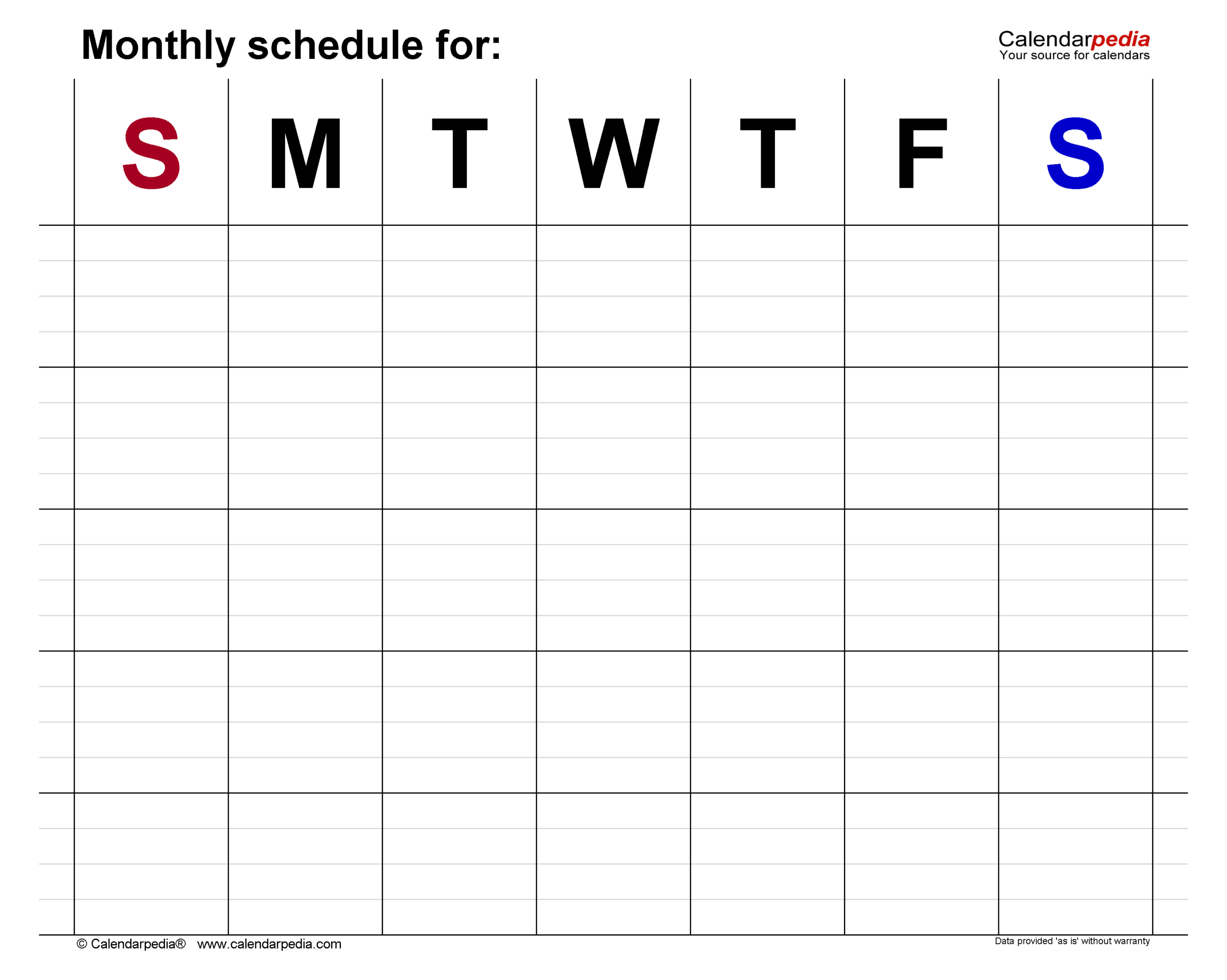 Printable Monthly Work Schedule Template