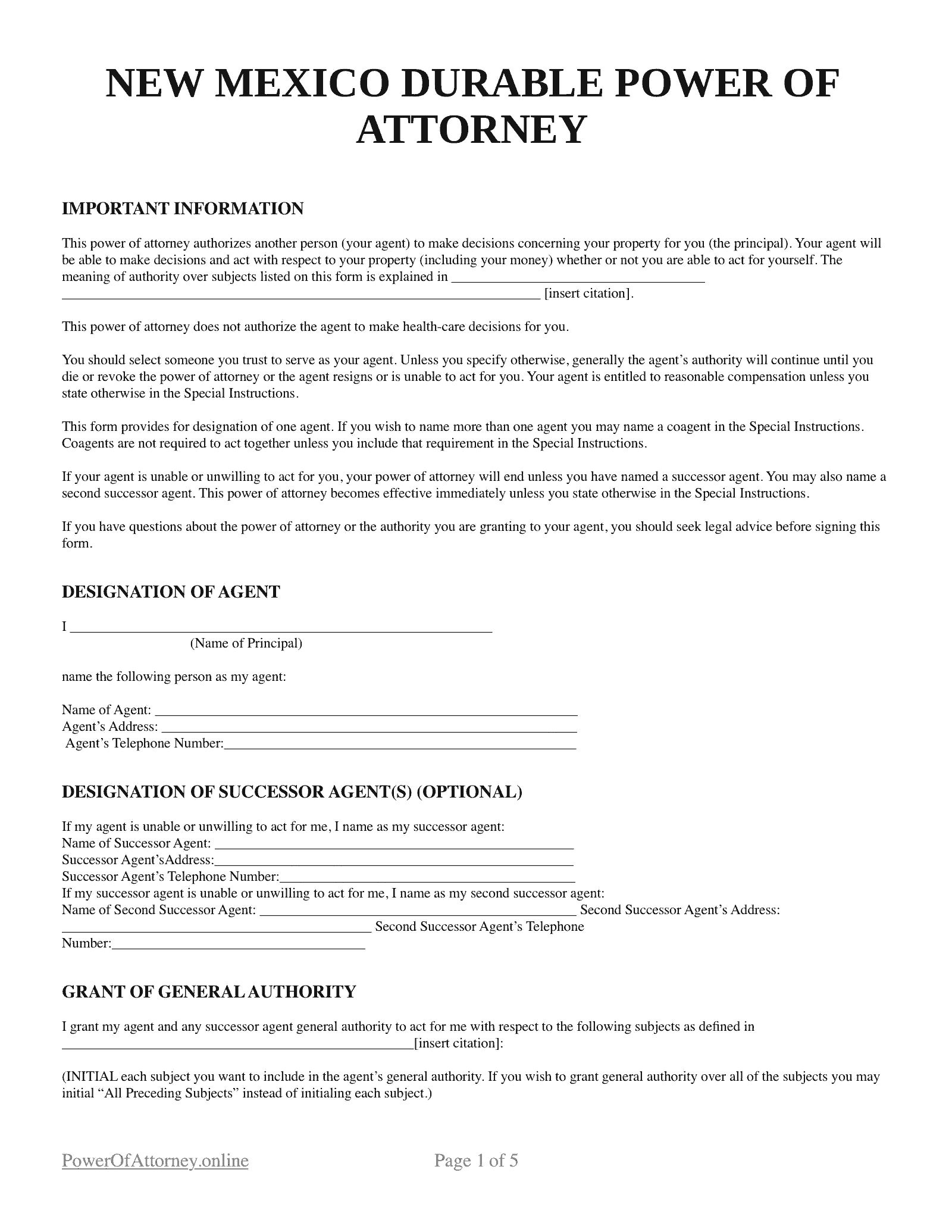 Free New Mexico NM Durable Power Of Attorney Forms amp Templates PDF