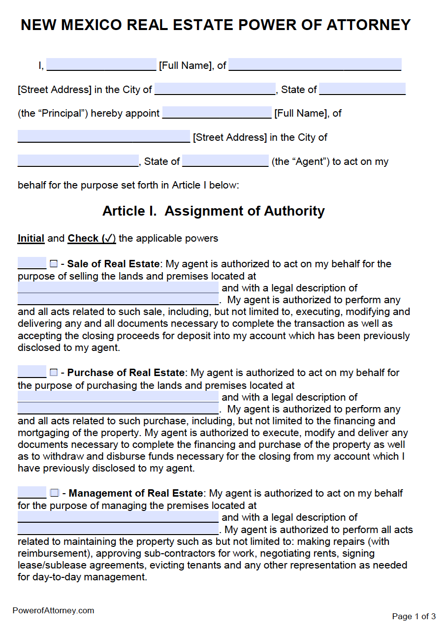 Durable Power Of Attorney Forms Printable Nm