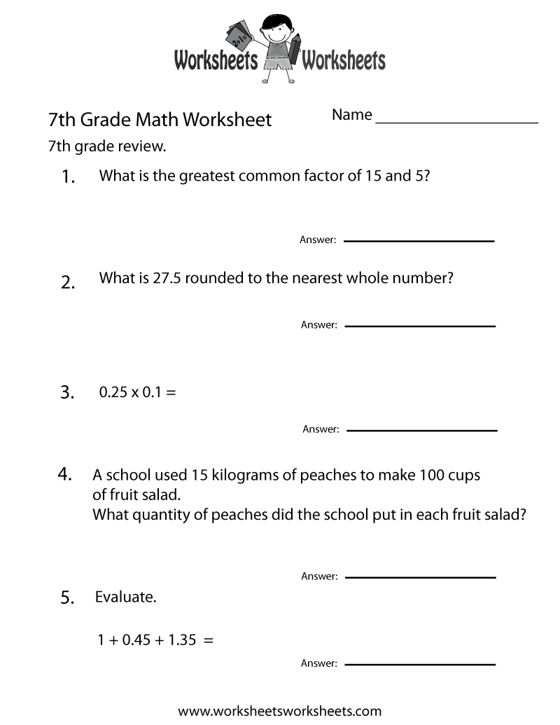 7th Grade Free Printable Worksheets