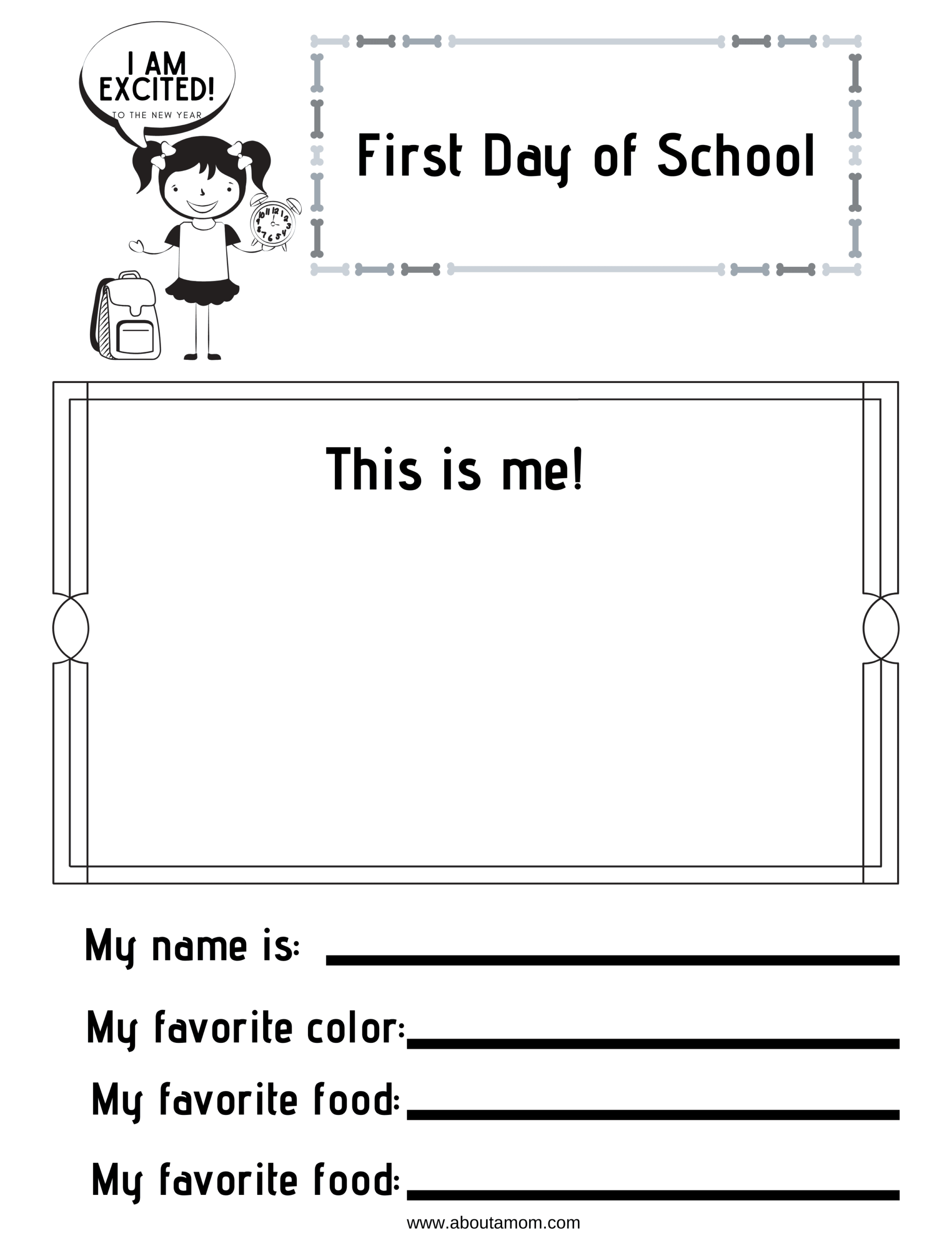 Free Printable First Day Of School Worksheets