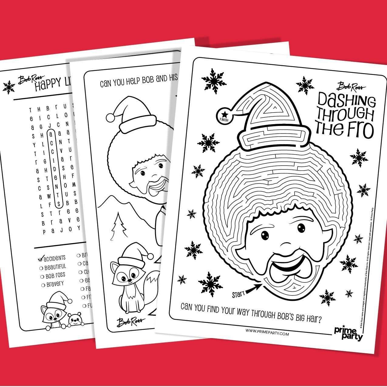 Free Printable Bob Ross Holiday Activities Prime Party