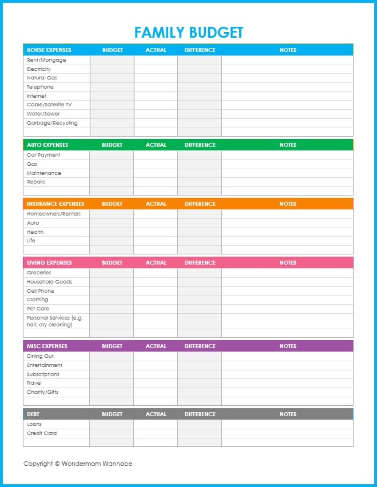 Free Printable Budget Worksheets For Family Finances Worksheets 