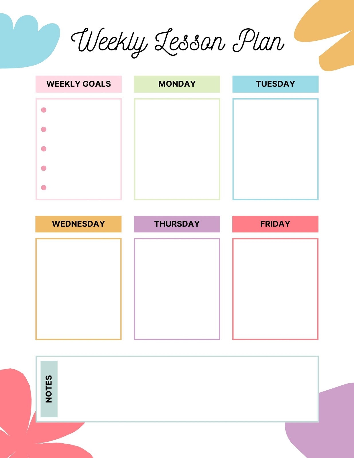 Printable Lesson Plan Template Weekly