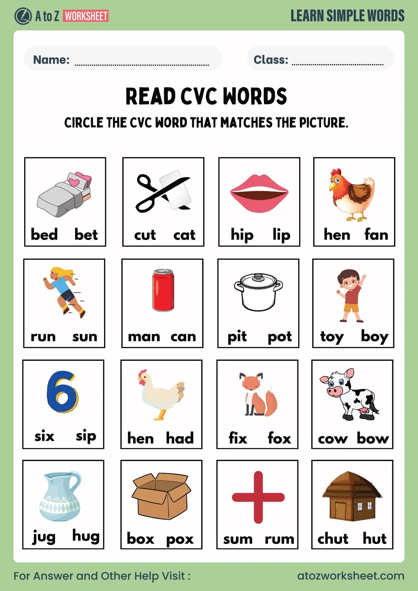 Free Printable Cvc Words Worksheets