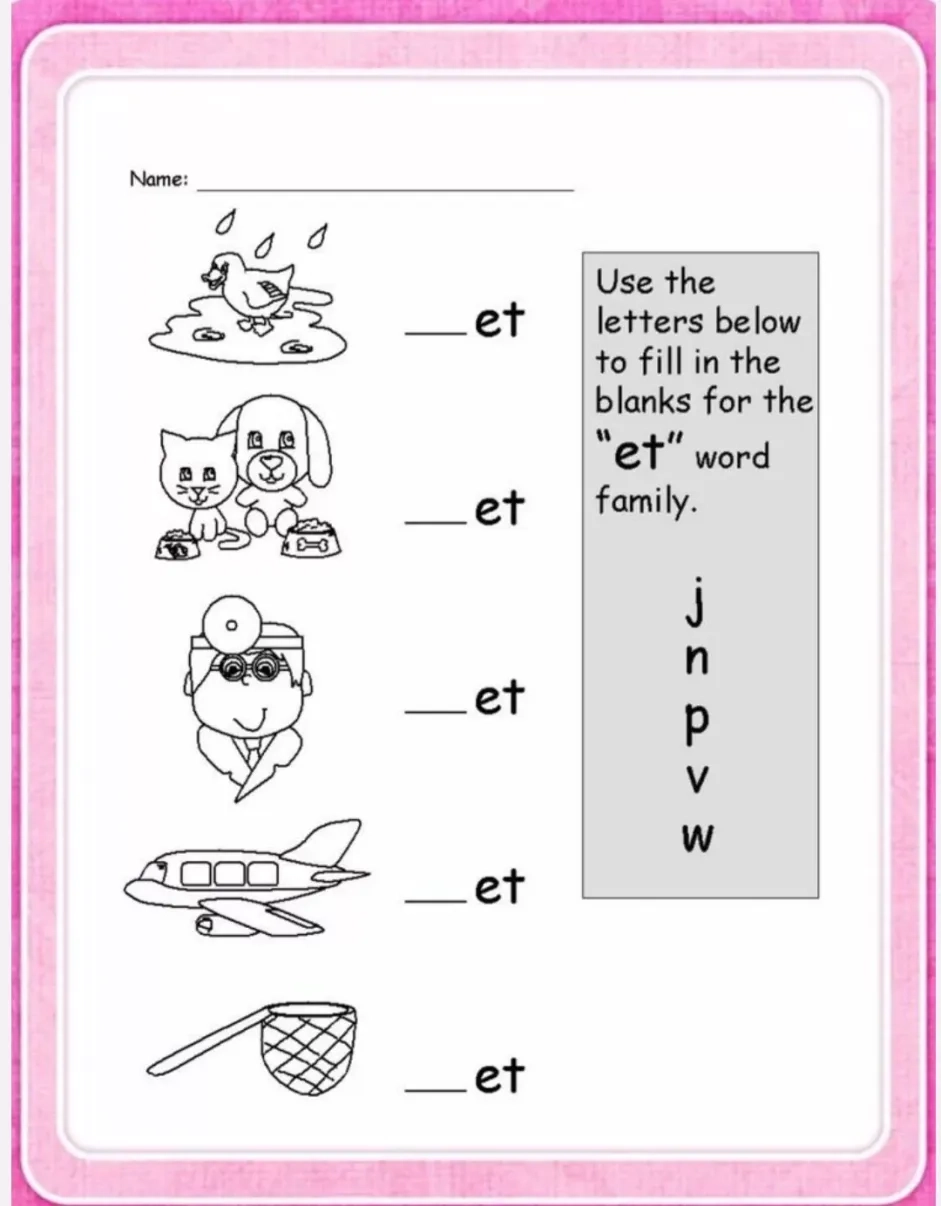 Printable English Worksheets For Kindergarten