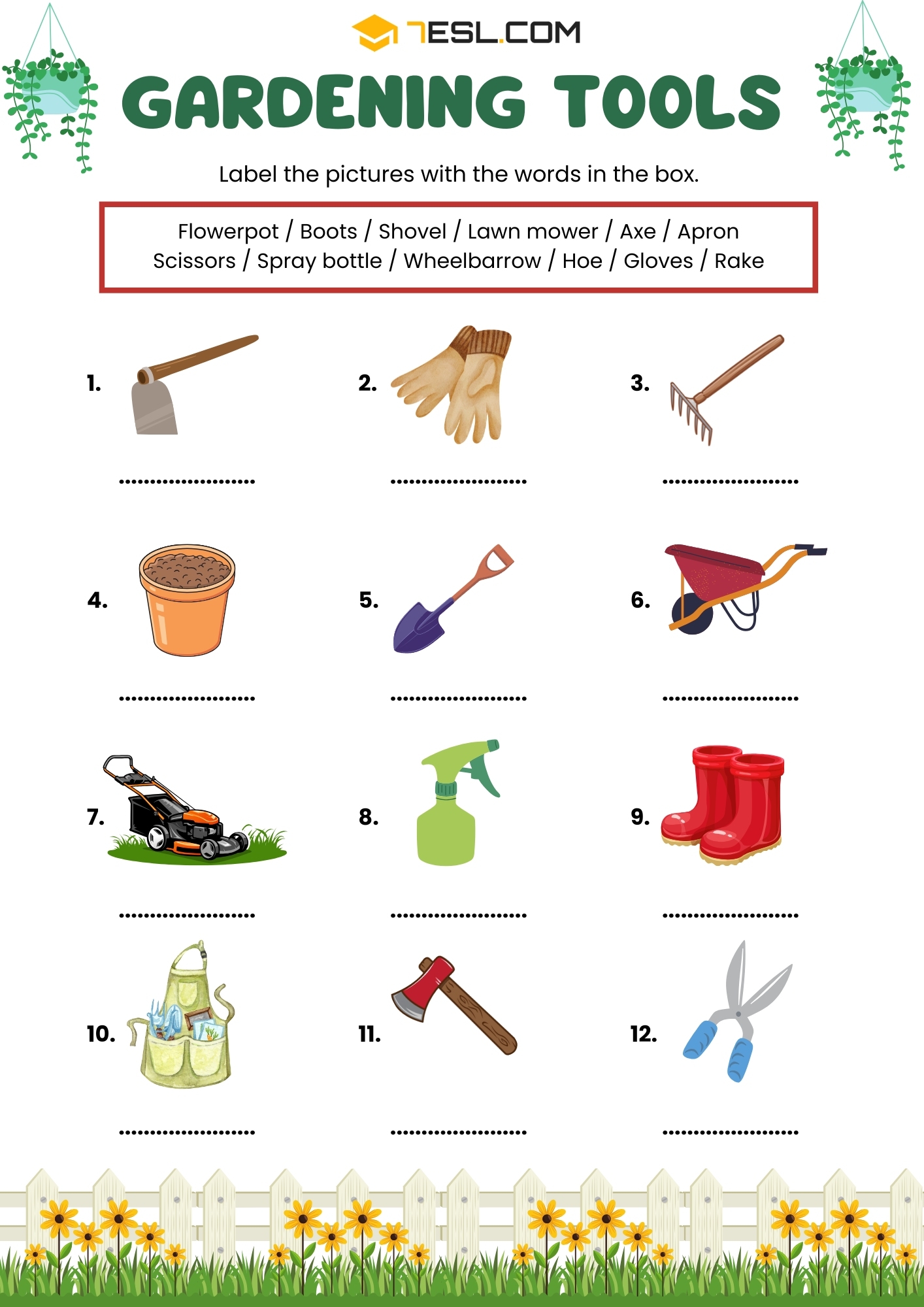 Free Printable Gardening Tools Worksheet For Kids 7ESL
