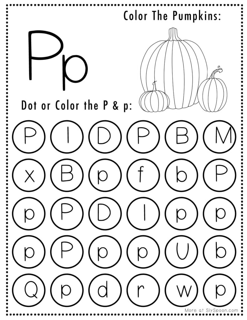 Free Printable Halloween Themed Letter P Dot Marker Activity 