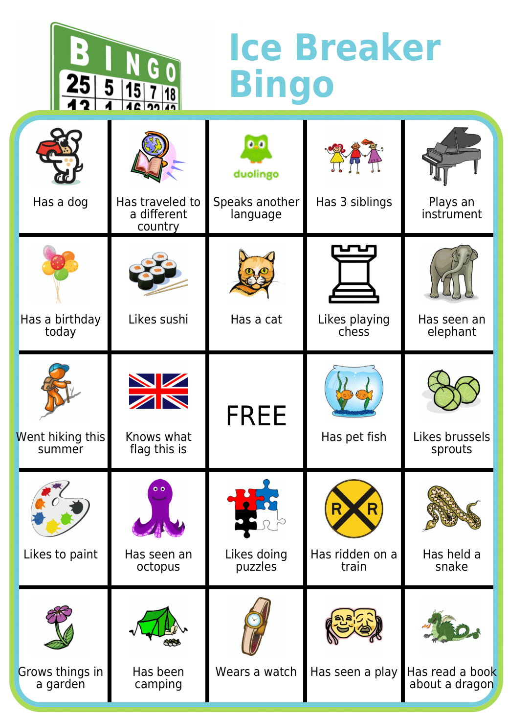 Free Printable Ice Breaker BINGO