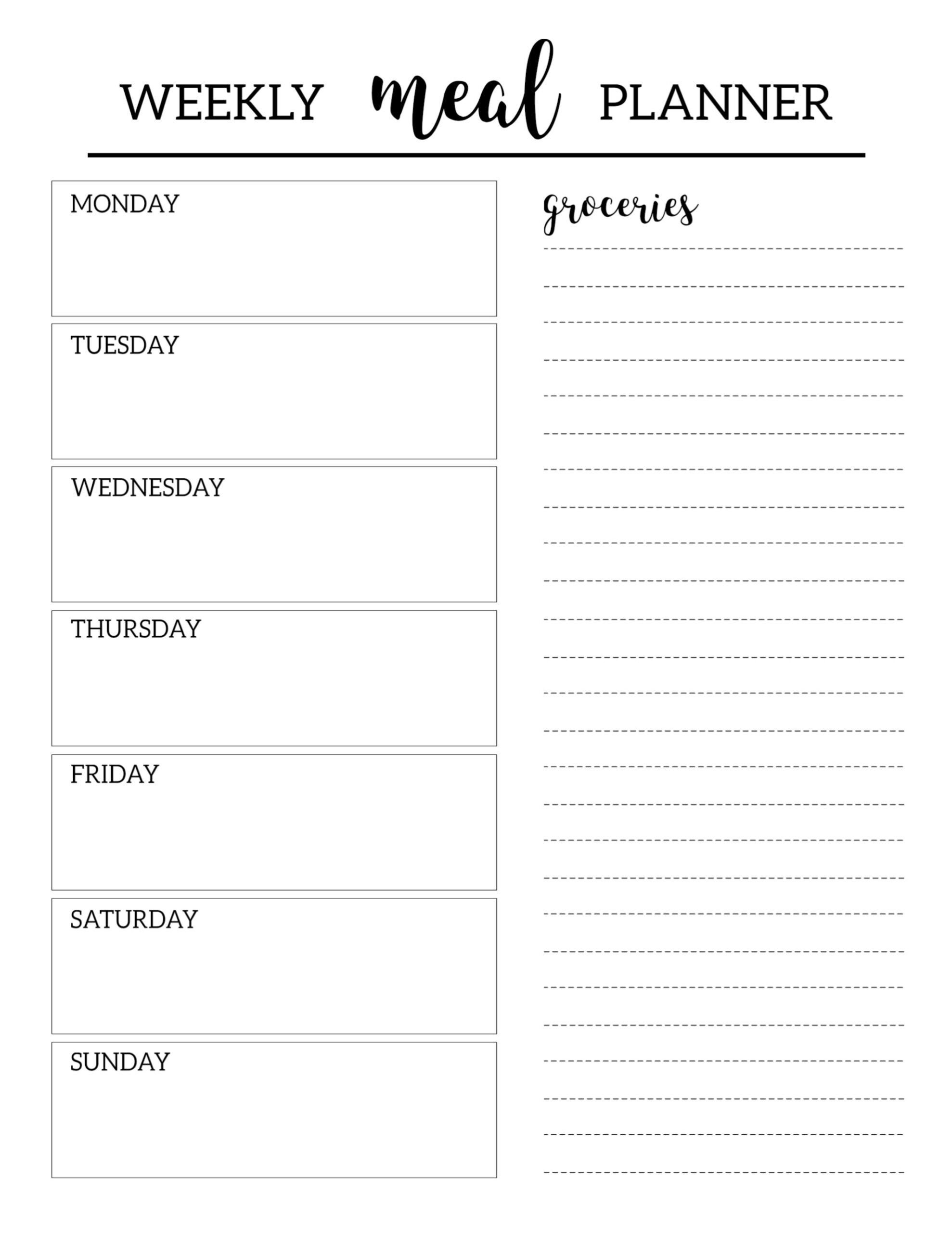 Weekly Meal Planner Printable Template