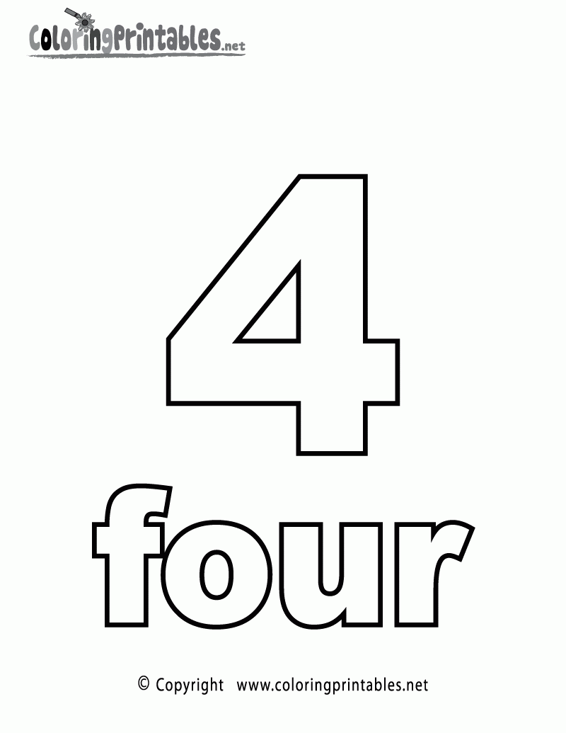 Free Printable Number Four Coloring Page