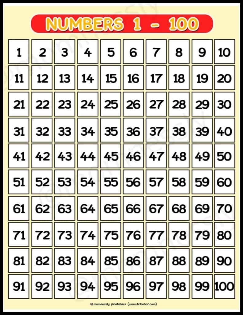 Free Printables Numbers 1-100