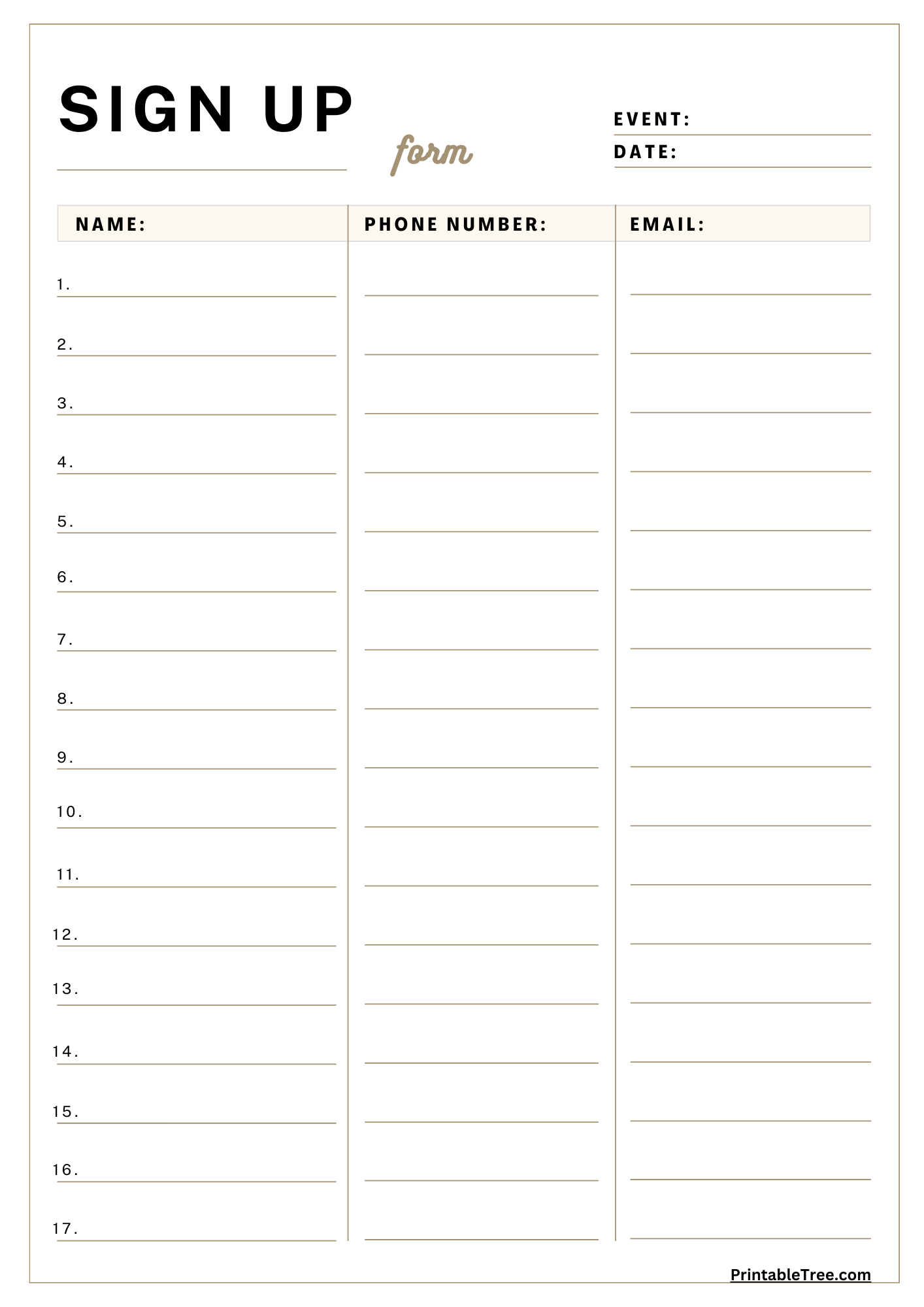 Free Printable Sign In Sheets Templates