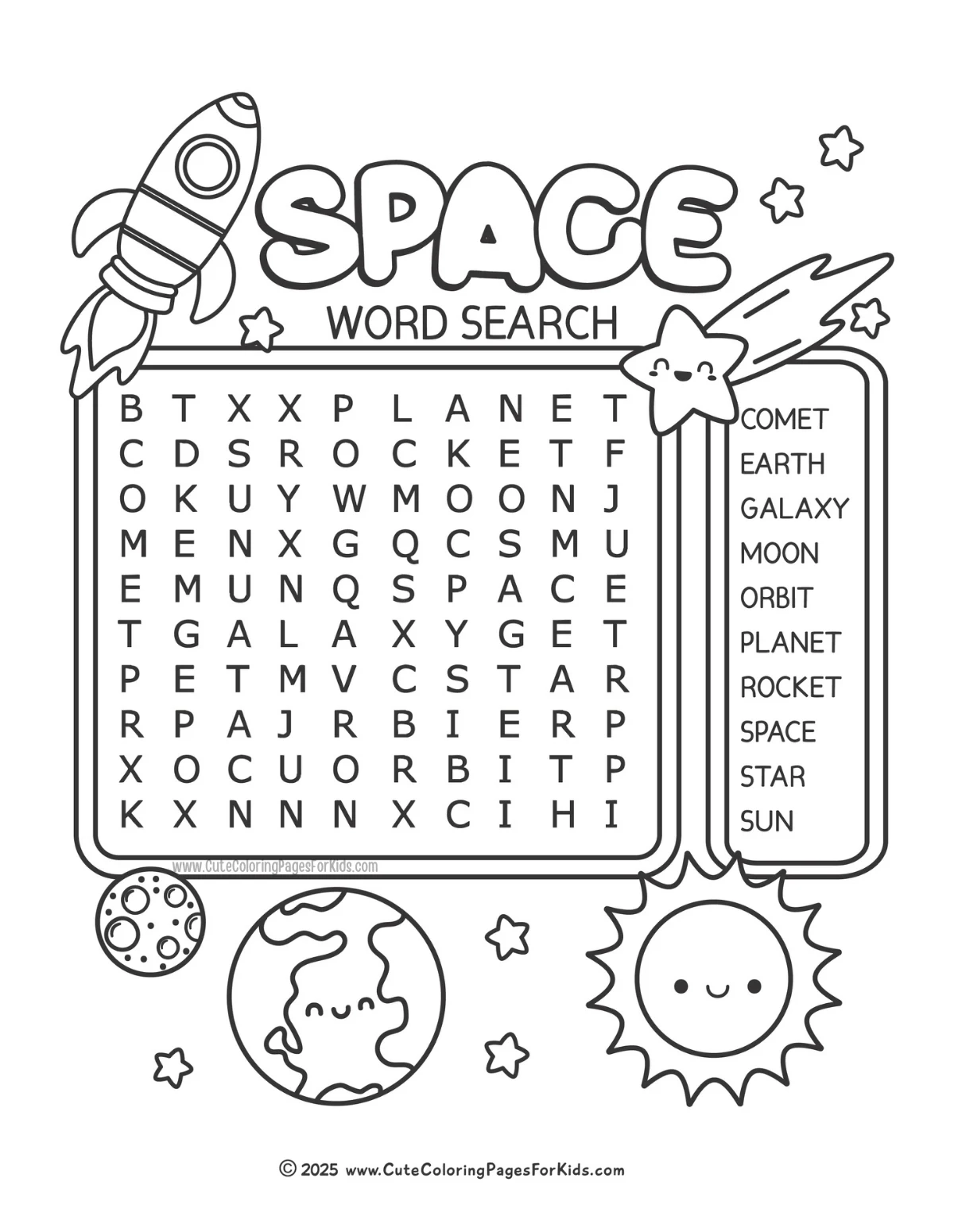 Astronomy Word Search Free Printable
