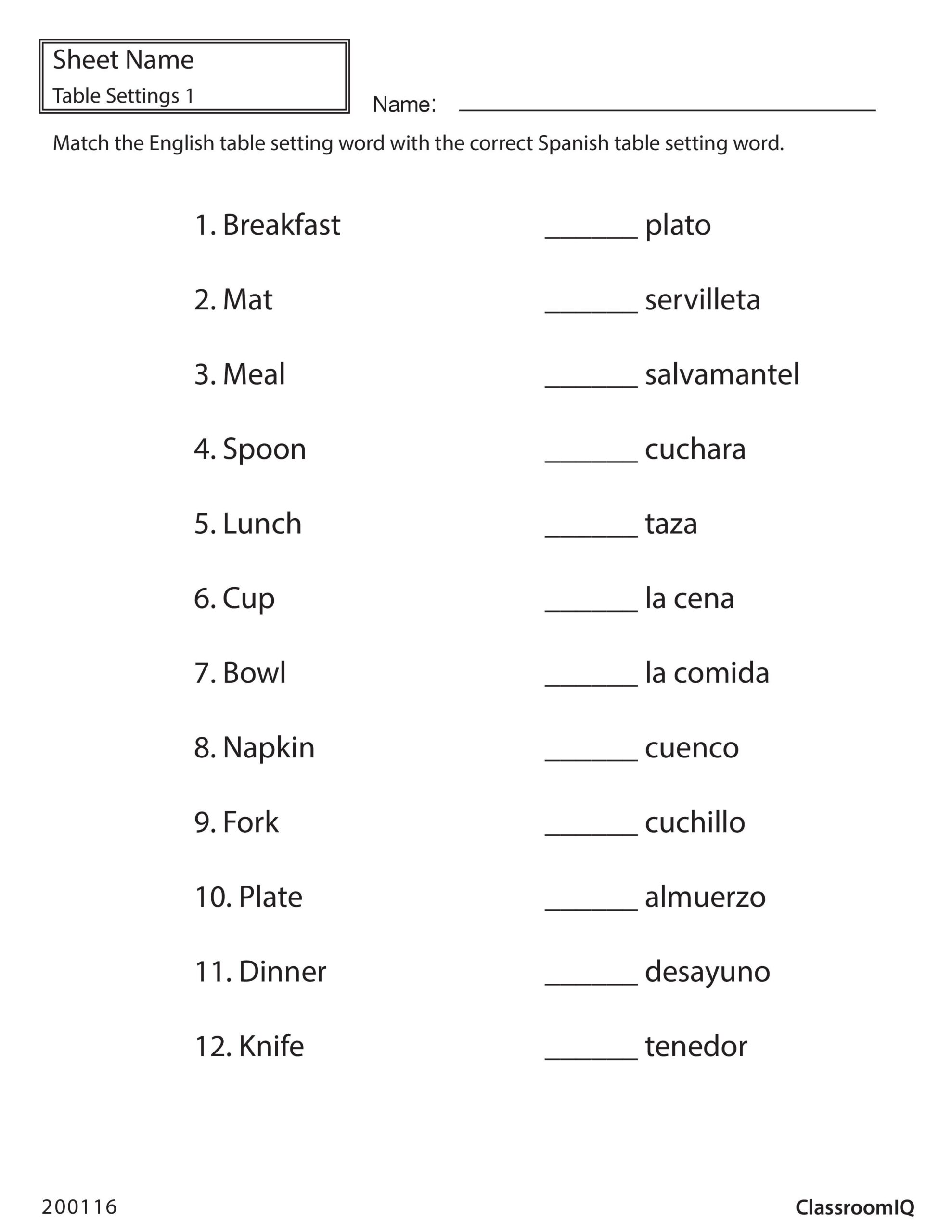 Printable Spanish Worksheets Free