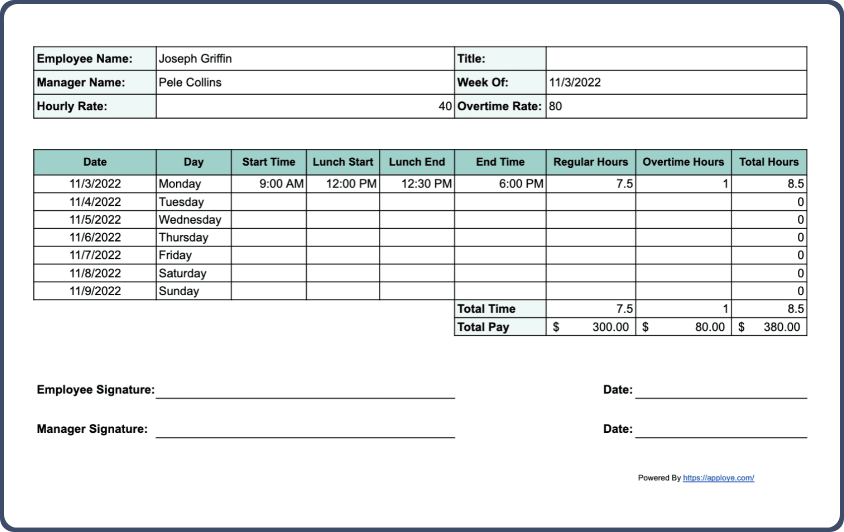 Timesheet Template Printable