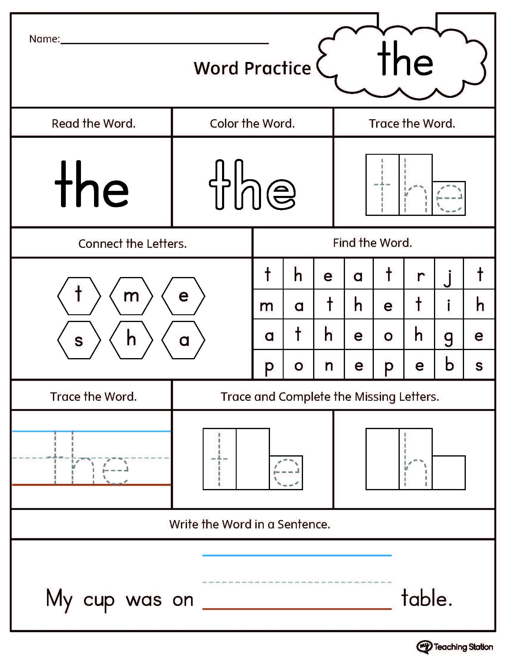 FREE Sight Word The Printable Worksheet MyTeachingStation 