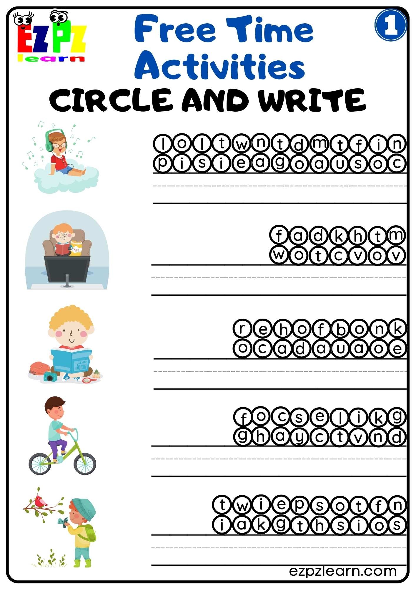 Free Time Activities Easy Circle And Write Activity For Children 