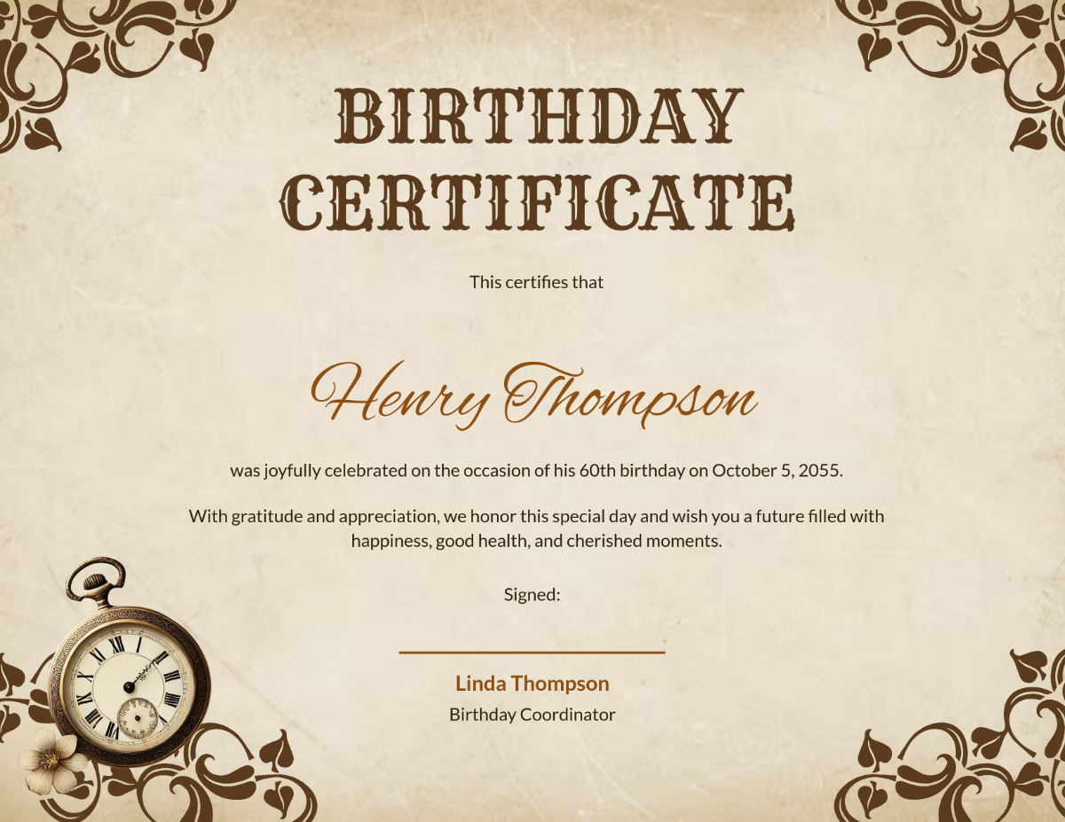 Free Vintage Style Birthday Certificate Template To Edit Online