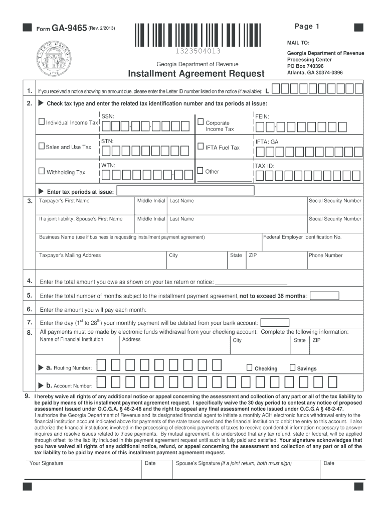 Irs Payment Arrangement Form 9465
