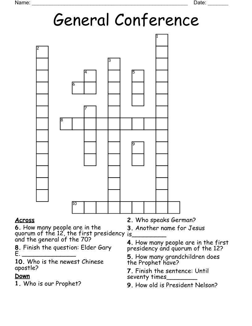 General Conference Crossword WordMint
