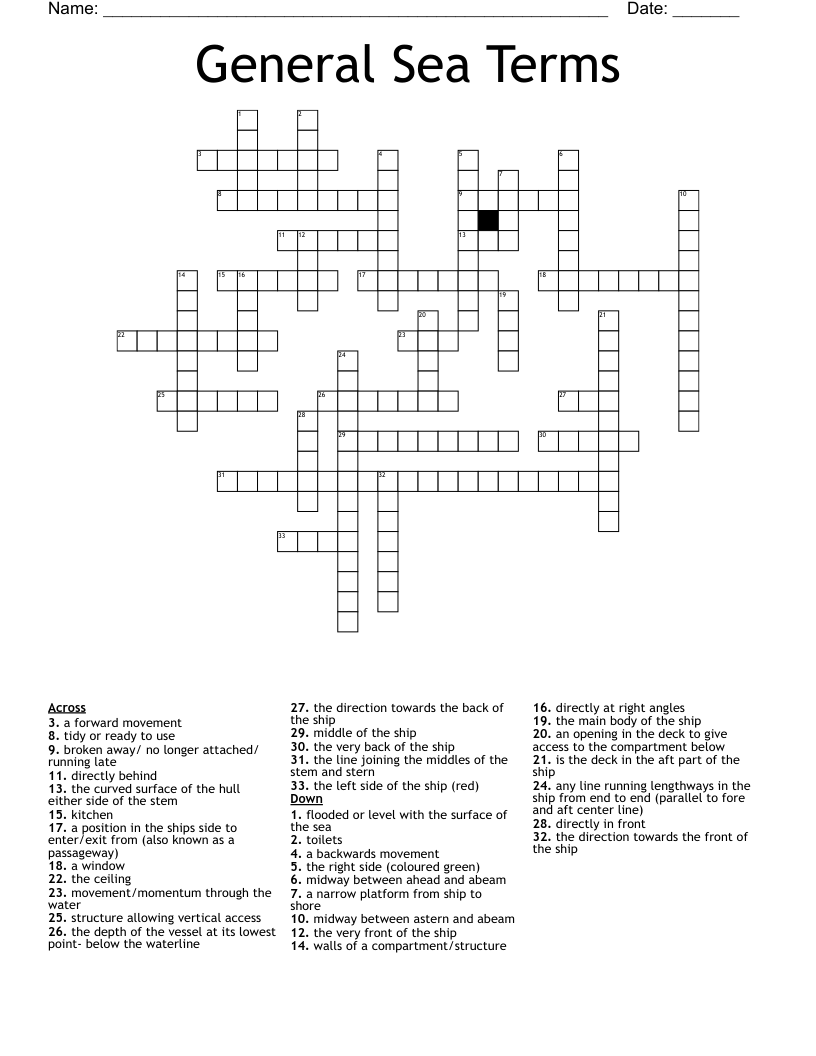 General Sea Terms Crossword WordMint