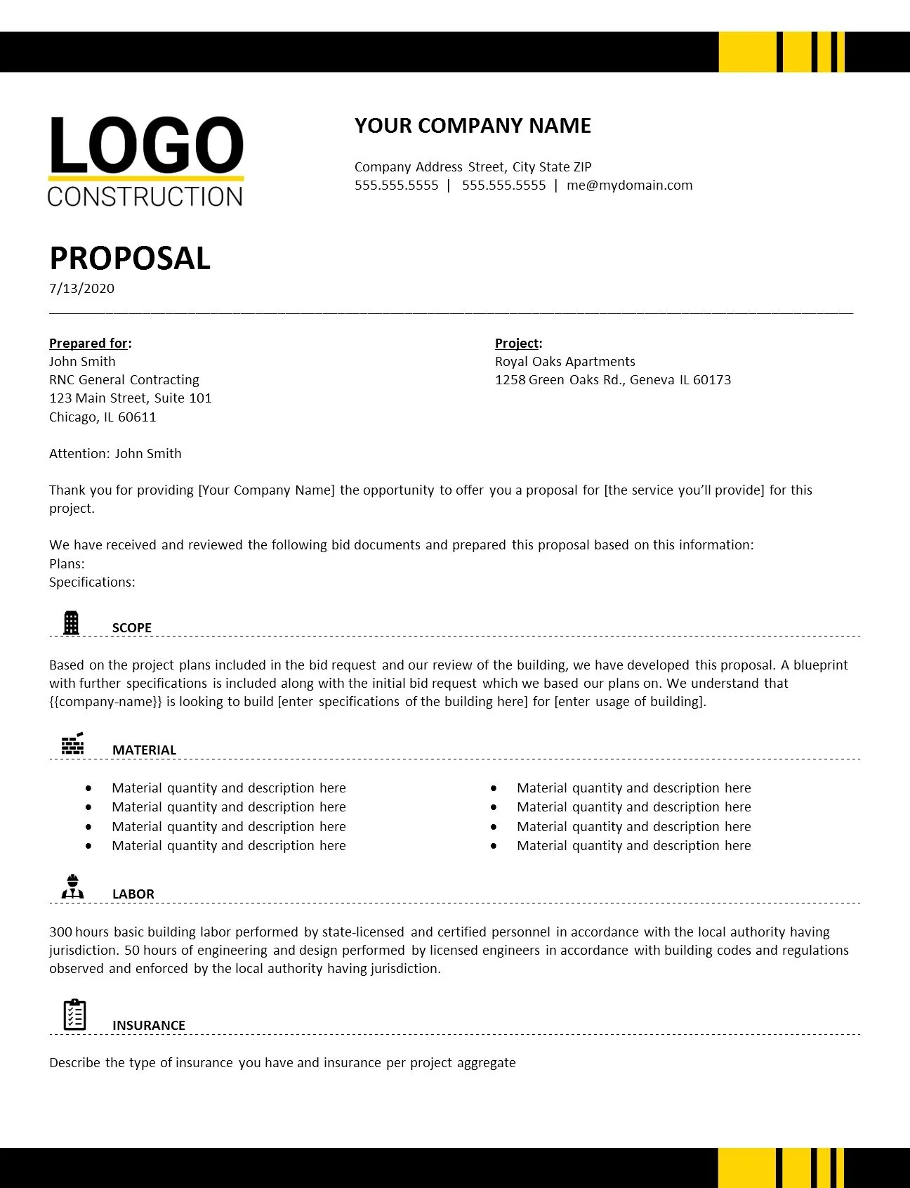 Generic Construction Proposal Template Construction Estimate Template Design 9