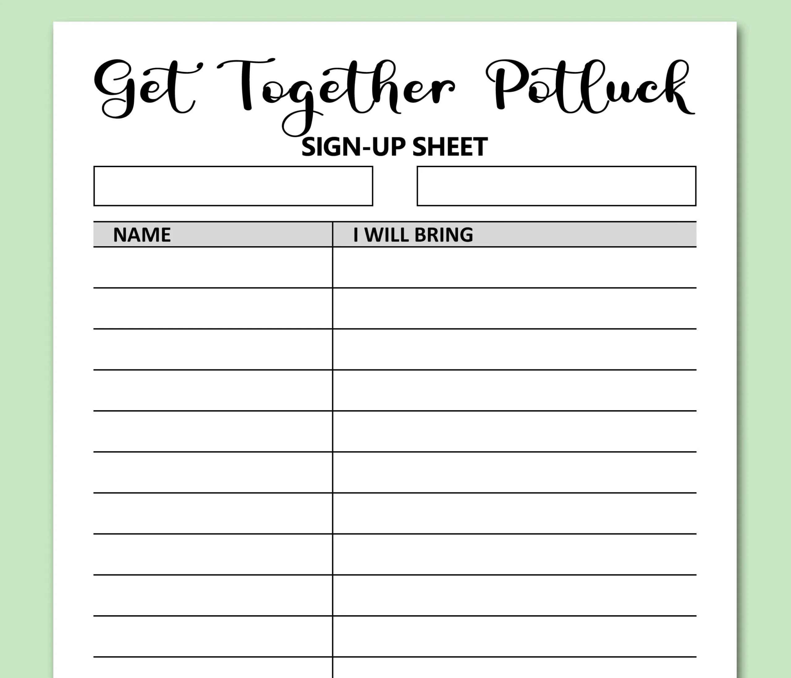 Get Together Potluck Sign Up Sheet Printable Signup Form Potluck 