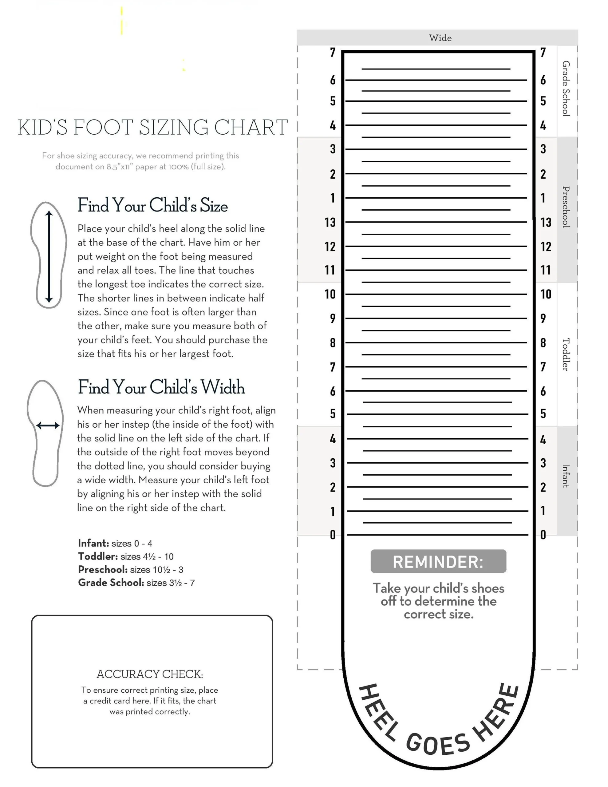 Guide Children amp 039 s Foot Measure Printable Shoe Sizing Chart 