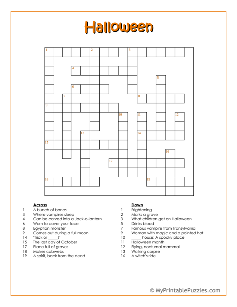 Free Printable Halloween Crossword Puzzle