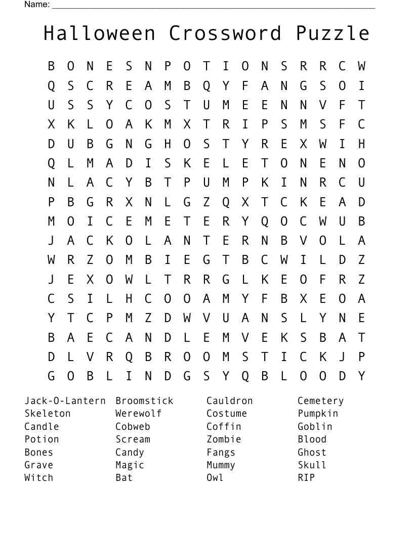 Halloween Crossword Puzzle Printable Free