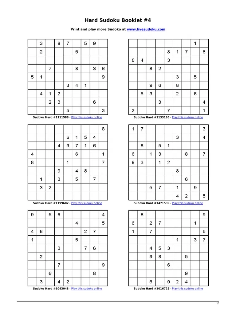 Printable Hard Sudoku Puzzles Multiple