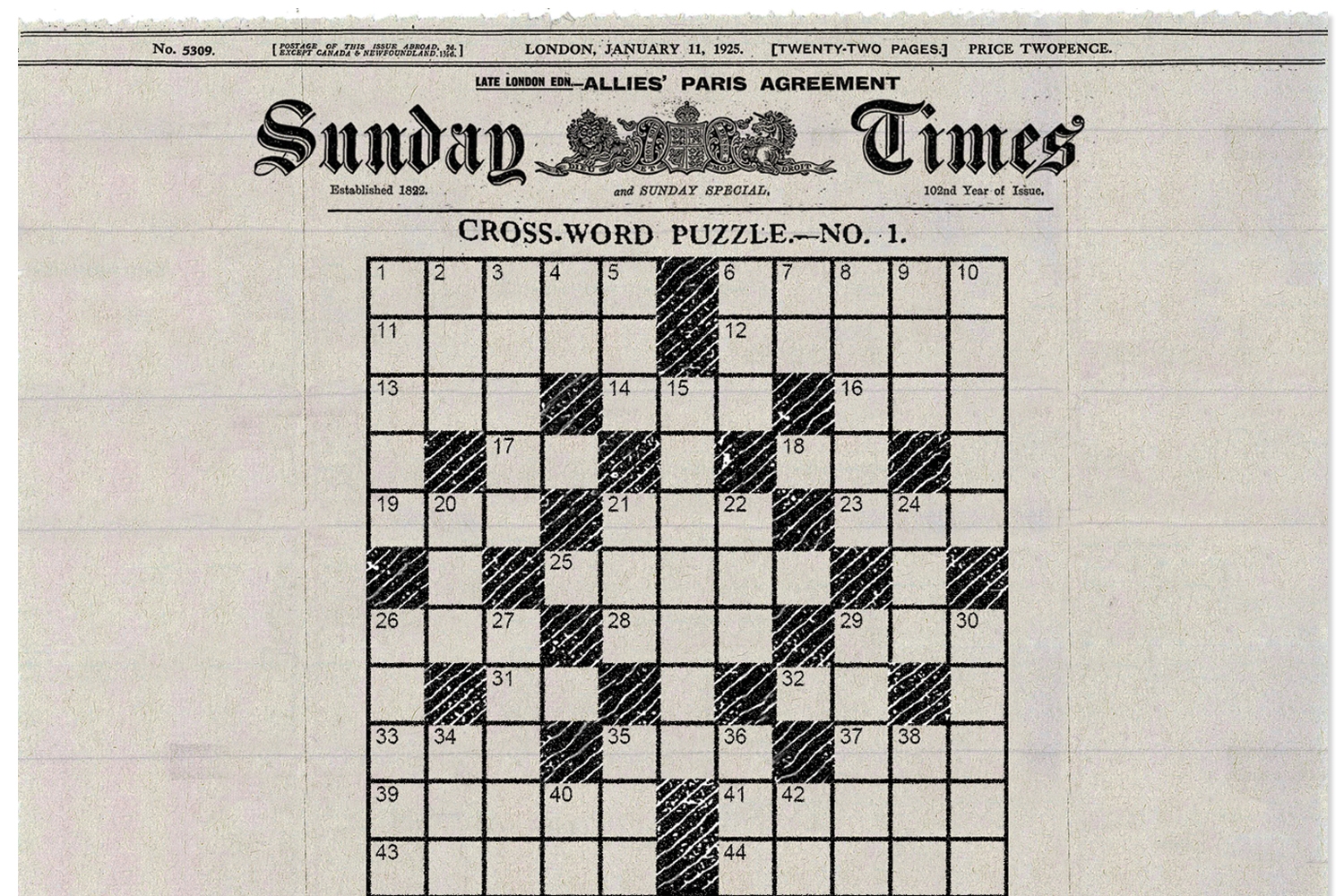 Have A Go At The Very First Sunday Times Crossword From 1925