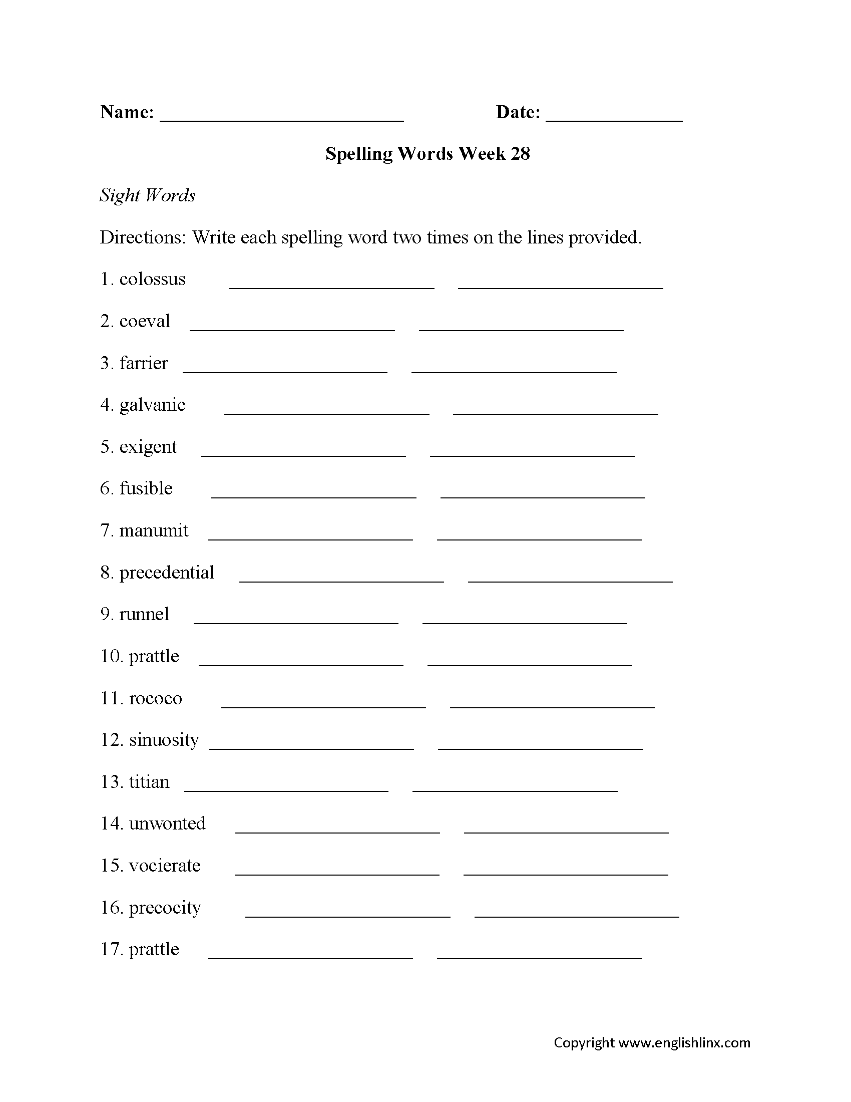High School Spelling Worksheets Advanced Spelling Word Practice