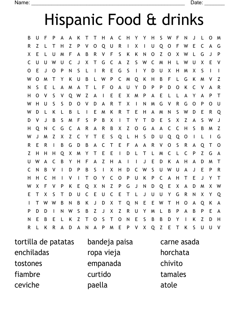 Hispanic Food amp Drinks Word Search WordMint