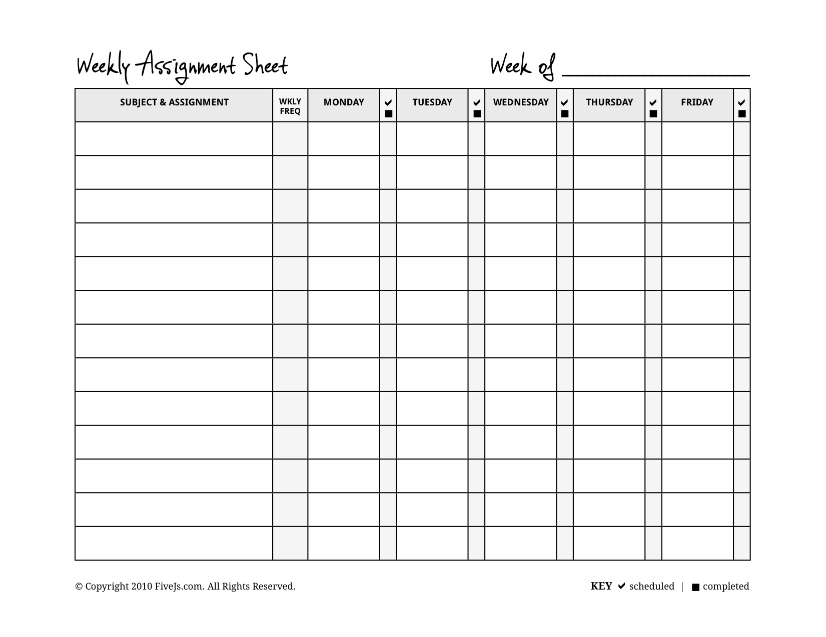 Free Printable Daily Homework Assignment Sheet Template