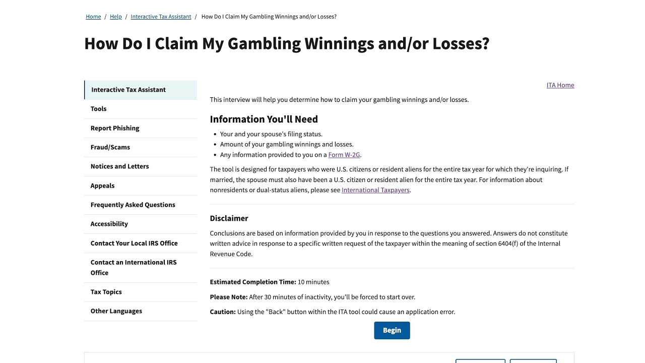 Irs Form 1040 Gambling Losses