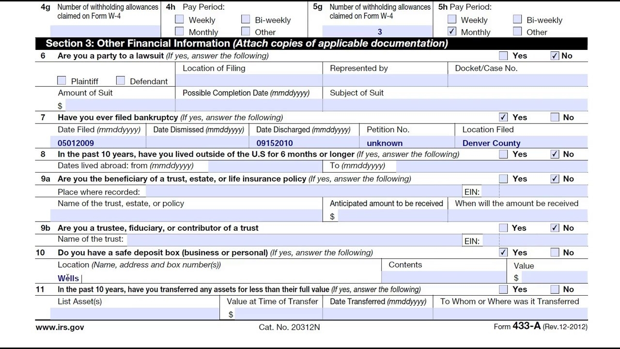 How To Complete IRS Form 433 A Collection Information Stmt For Wage Earners Self Employed Indiv
