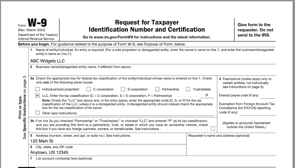 How To Complete W 9 For LLCs Multiple Examples LLCU 