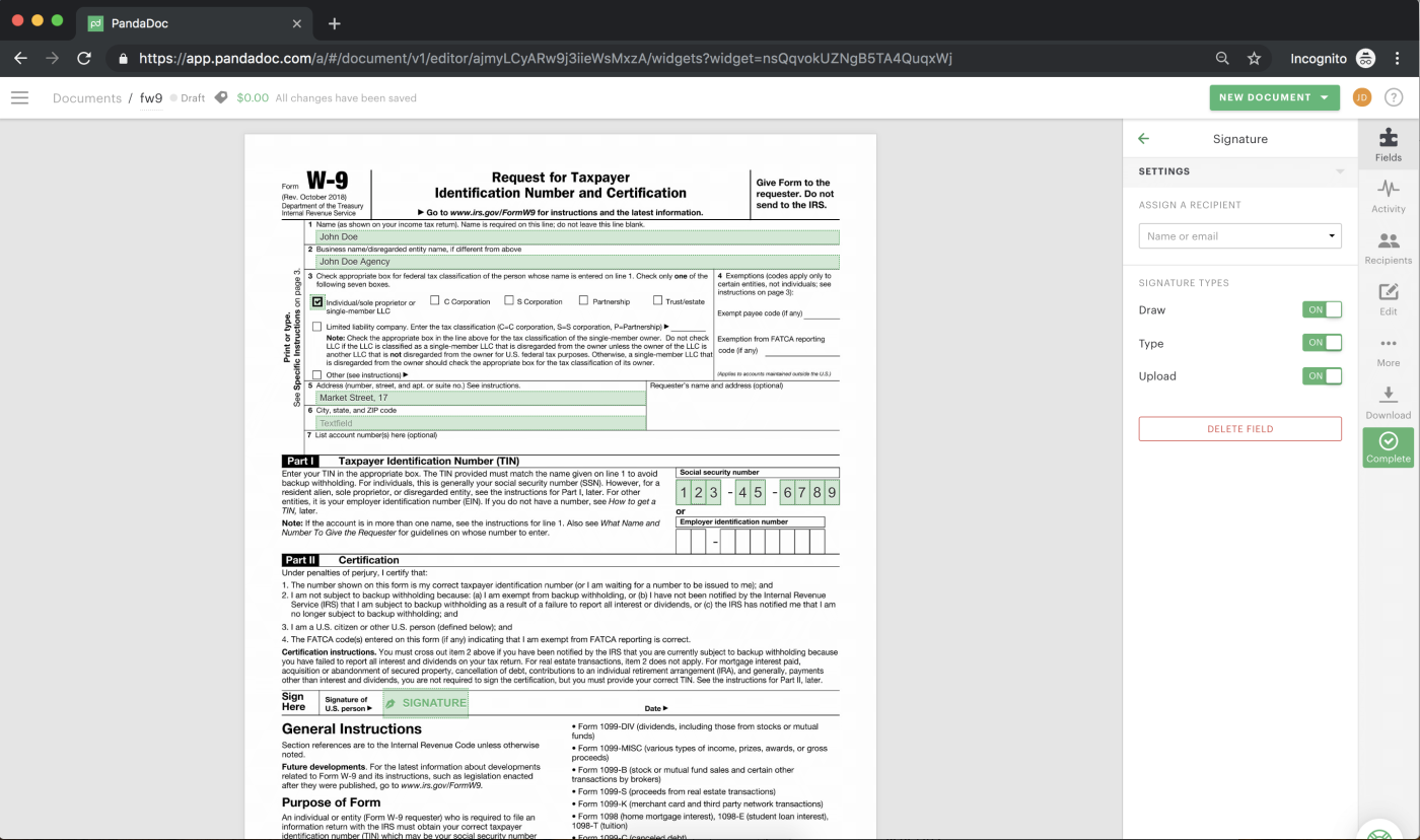 Blank W 9 Form Irs