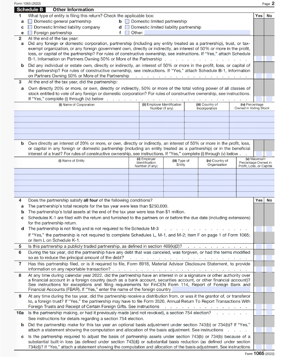 Business Code Numbers For Irs Form 1065