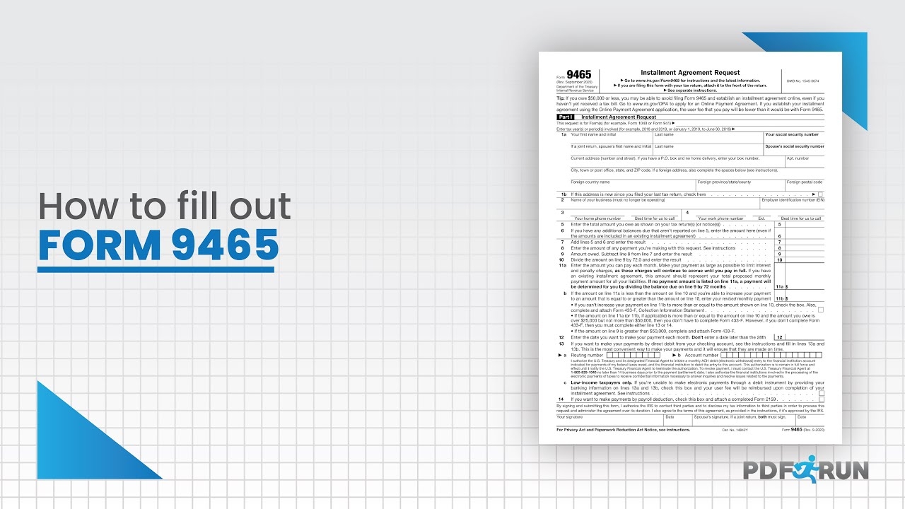 How To Fill Out Form 9465 Or Installment Agreement Request PDFRun