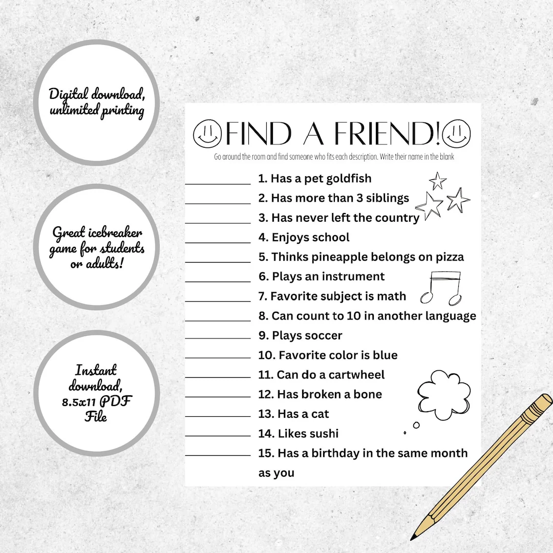 Ice Breaker Group Game Printable Find A Friend Youth Group 