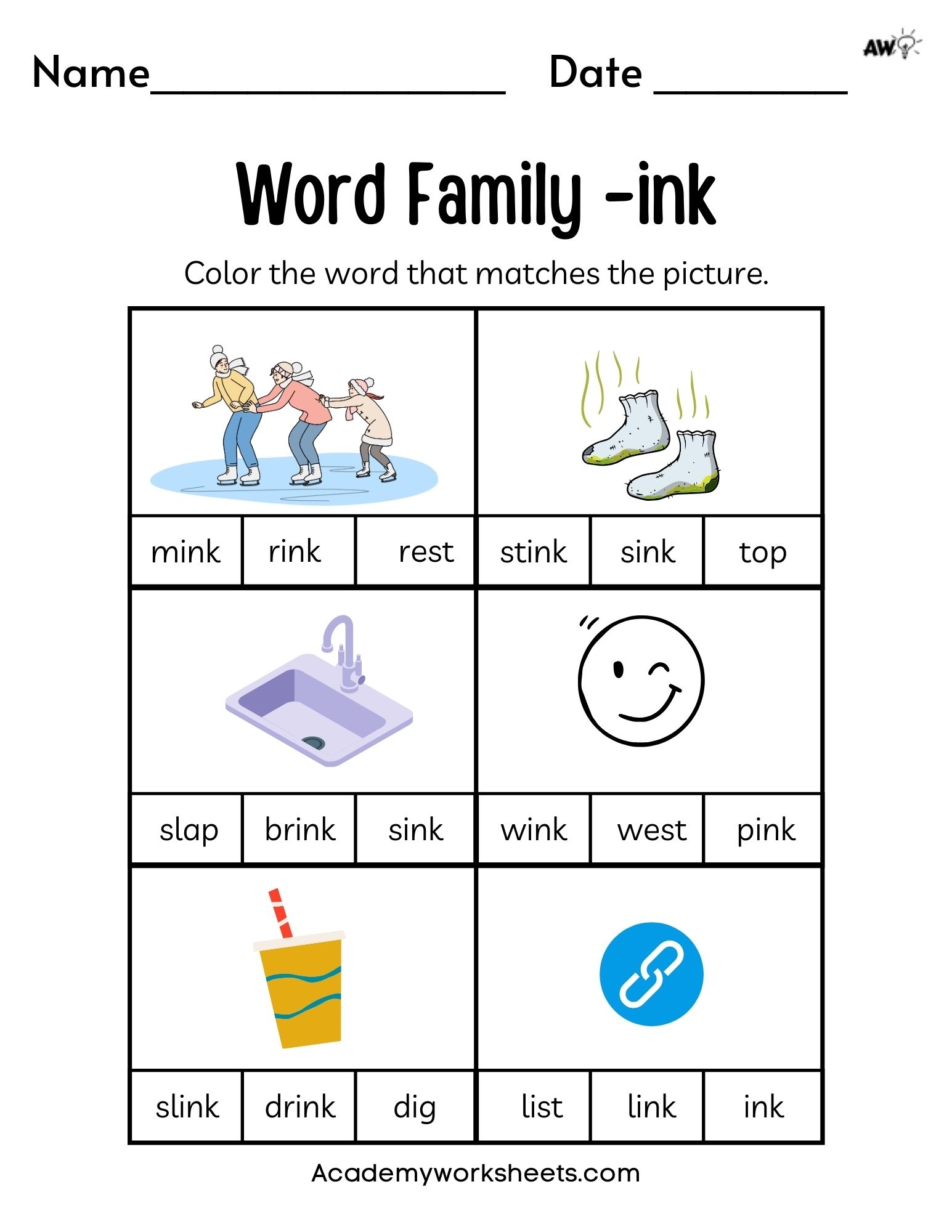 Ink Word Family Worksheets No Prep Chunk Spelling Ending Blends 