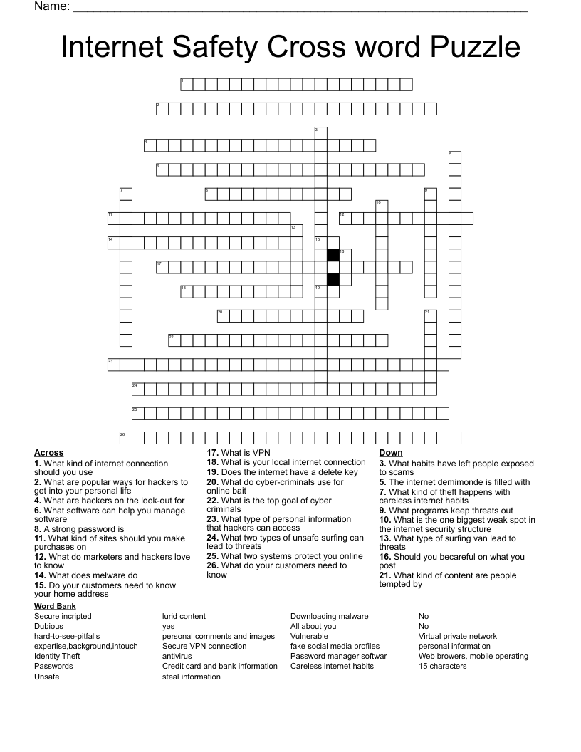 Online Crossword Puzzle Net Printable