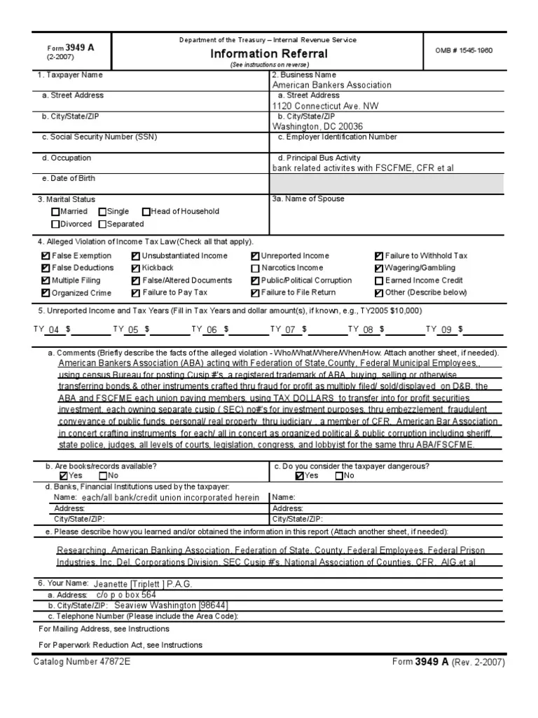 Irs Form 3949-A Online Report